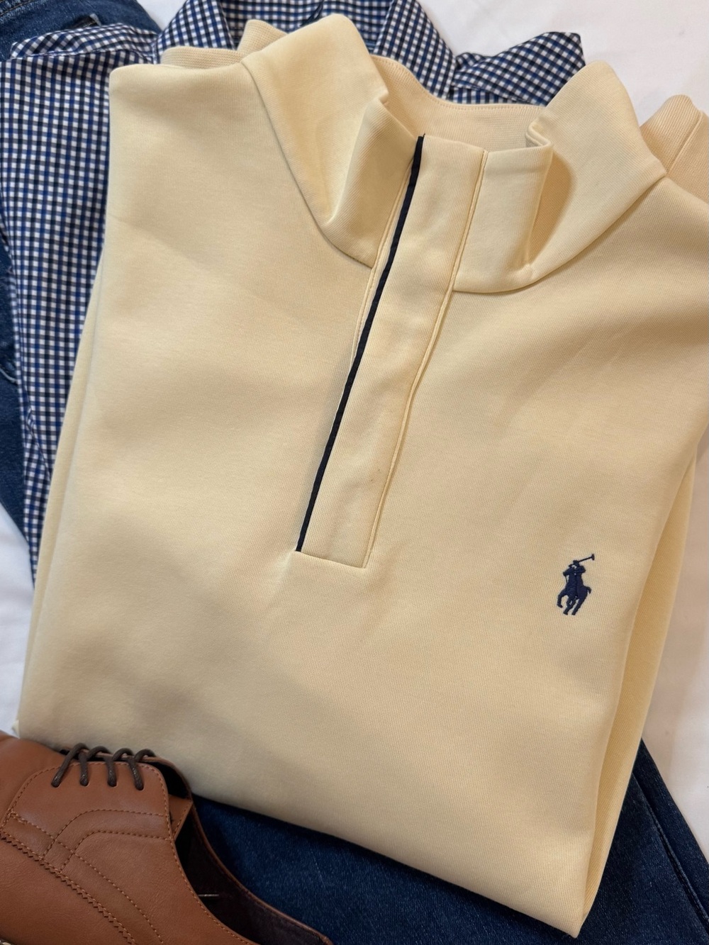 Polo Ralph Lauren Performance XL pale yellow quarter snap pullover navy pony